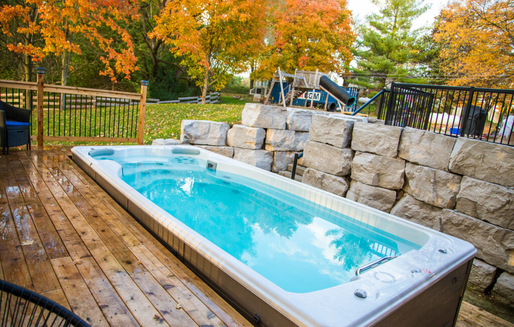 swimlife swim spa with built in deck installation